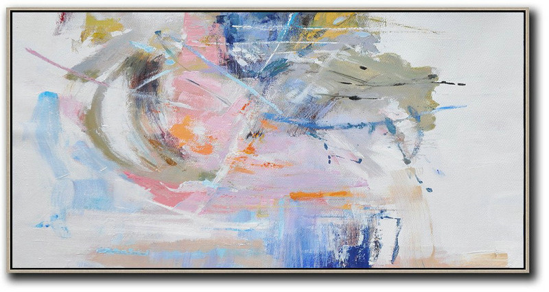 Large Modern Abstract Painting,Panoramic Abstract Art On Canvas,Huge Abstract Canvas Art,Grey,White,Blue,Green.etc